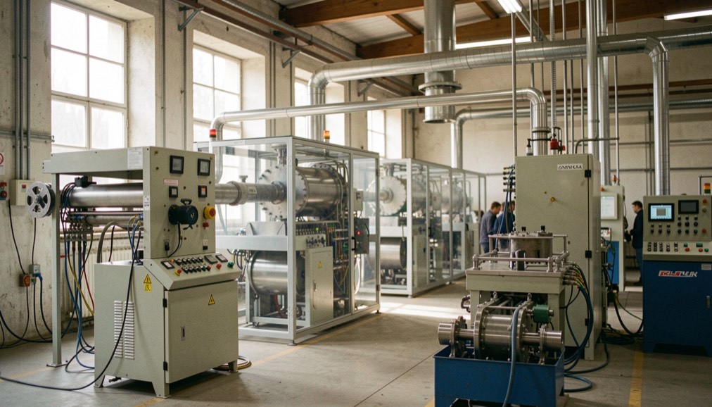 Impianto produttivo italiano con nuovi macchinari che rappresentano il reinvestimento degli utili nell’impresa