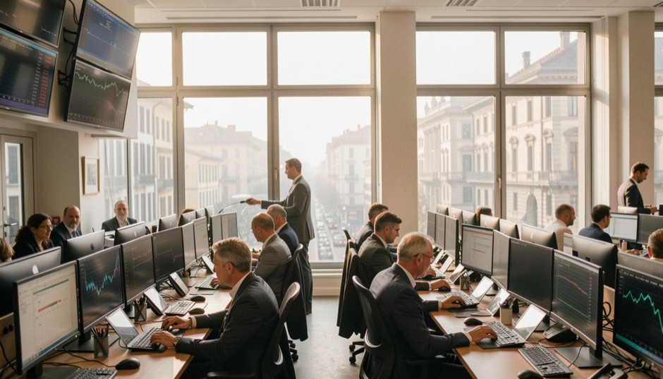 Tavolo da lavoro in legno con un preventivo aperto, righello e matita accanto a una planimetria, luce naturale laterale